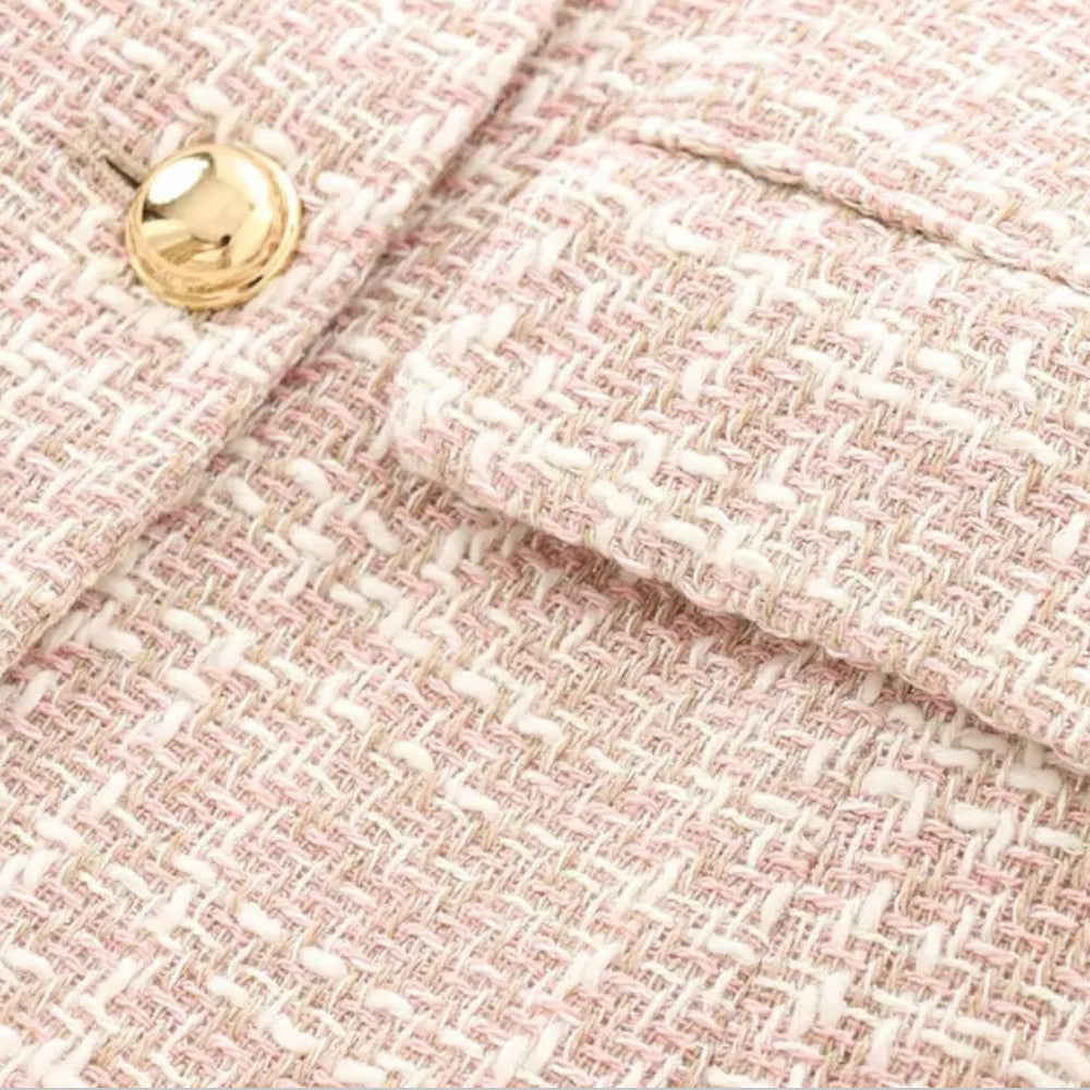 Blazer en Tweed Rose Chic pour Femmes - Idéal pour le Travail ou les Événements