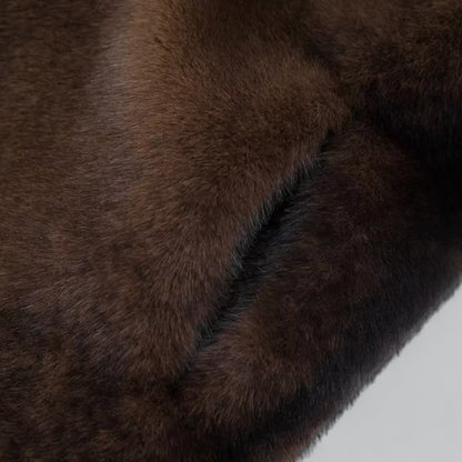 Manteau Long en Fourrure Synthétique Brun Foncé Chic pour l'Hiver