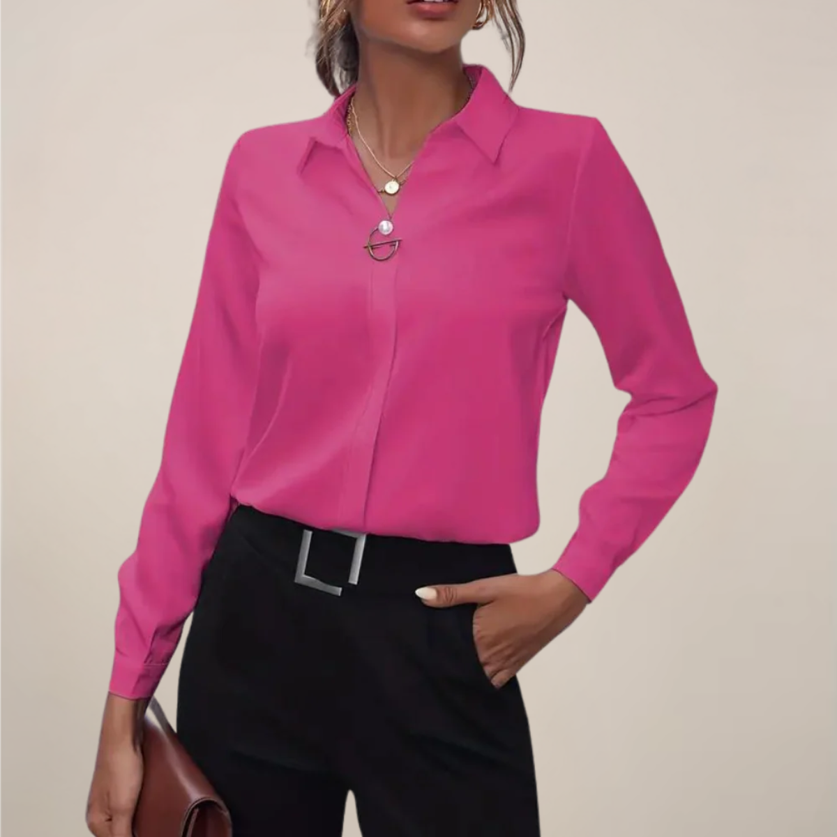 Blouse Chic à Manches Longues avec Col pour Toutes Occasions