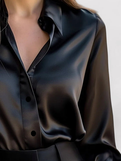 Blouse Chic en Satin à Manches Longues pour Toutes les Occasions