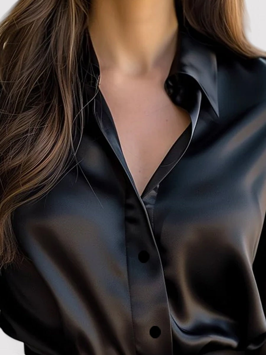 Blouse Chic en Satin à Manches Longues pour Toutes les Occasions