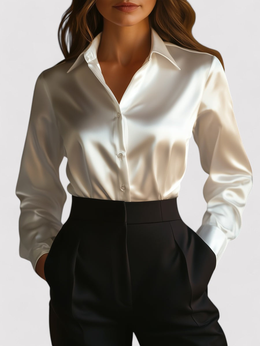 Blouse Chic en Satin à Manches Longues pour Toutes les Occasions