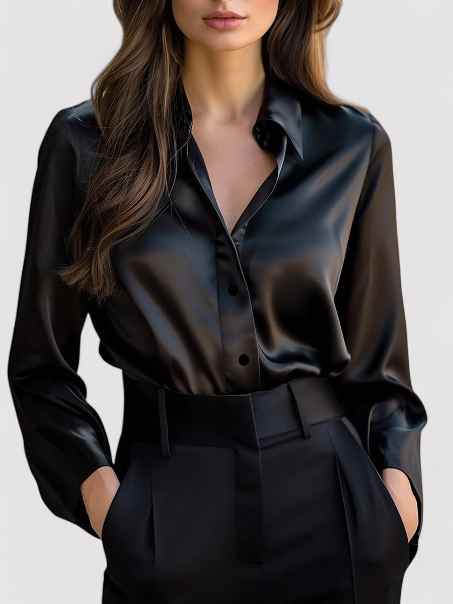 Blouse Chic en Satin à Manches Longues pour Toutes les Occasions