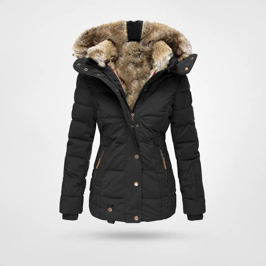 Veste Puffer à Capuche en Fourrure Synthétique pour Femmes - Isolée pour Temps Froid