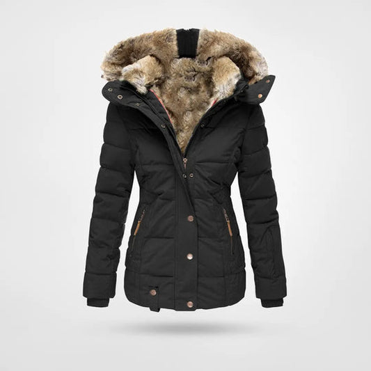 Veste Puffer à Capuche en Fourrure Synthétique pour Femmes - Isolée pour Temps Froid