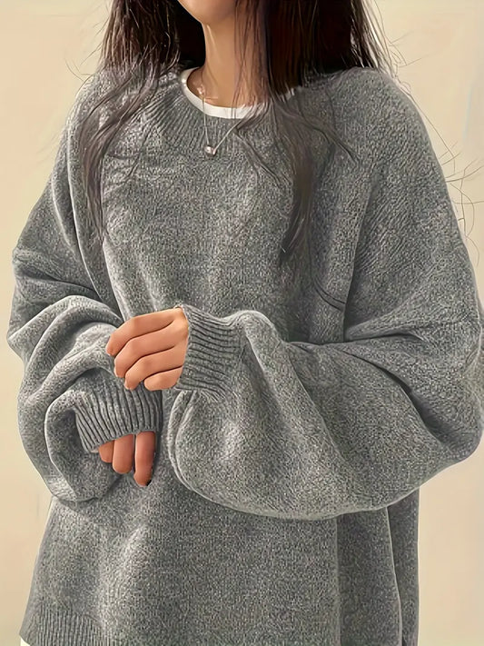 Pull en Tricot à Manches Lanternes pour Femmes - Design Chic à Col Rond