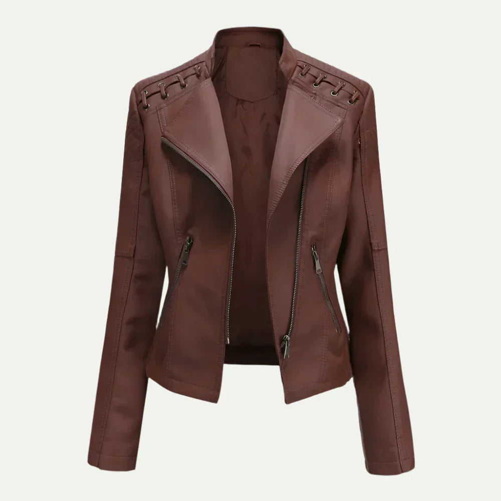 Veste Femme Chic Asymétrique avec Zip et Épaules Matelassées