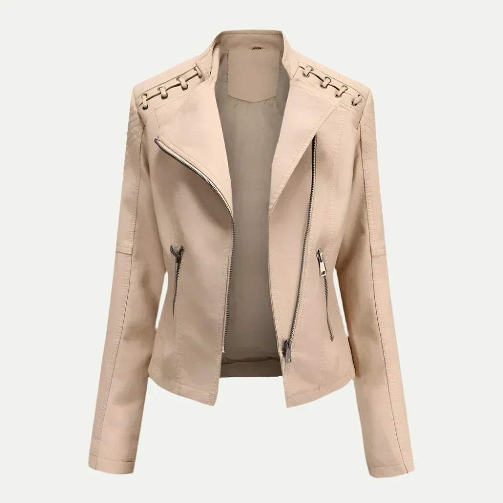 Veste Femme Chic Asymétrique avec Zip et Épaules Matelassées