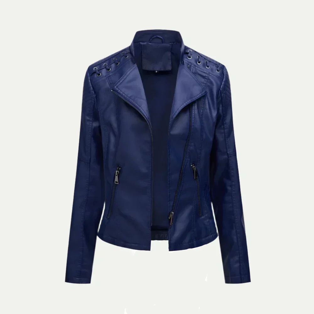 Veste Femme Chic Asymétrique avec Zip et Épaules Matelassées