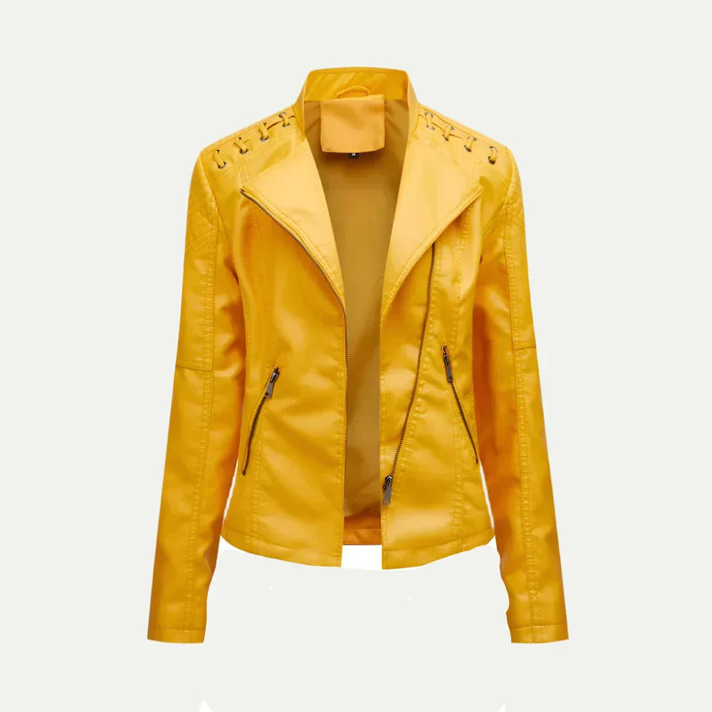 Veste Femme Chic Asymétrique avec Zip et Épaules Matelassées