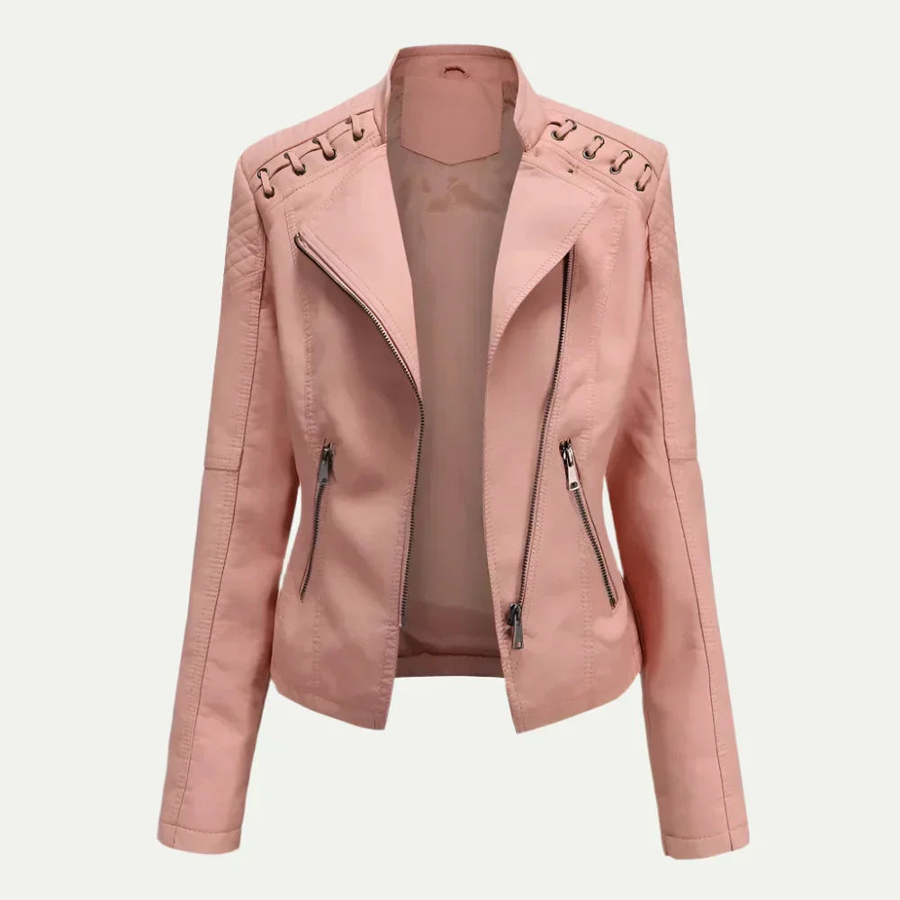 Veste Femme Chic Asymétrique avec Zip et Épaules Matelassées