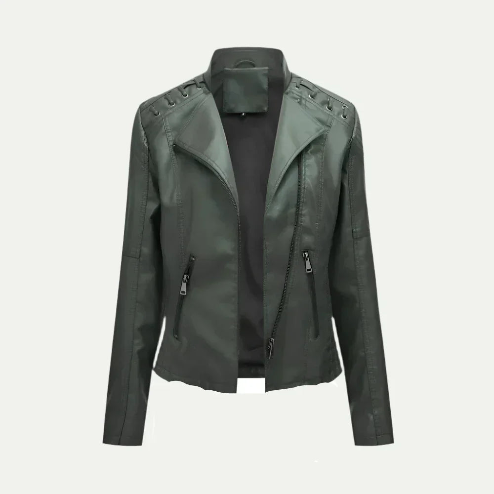 Veste Femme Chic Asymétrique avec Zip et Épaules Matelassées