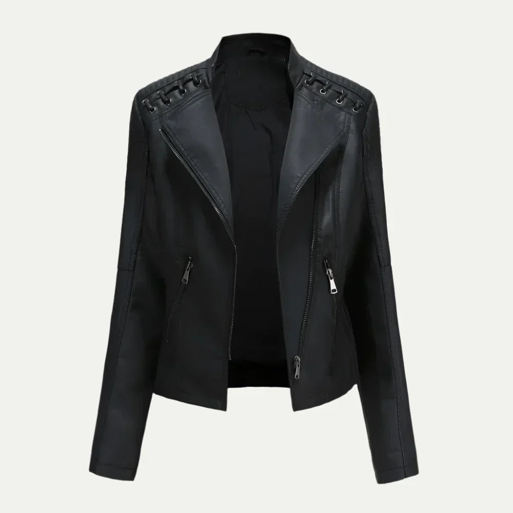 Veste Femme Chic Asymétrique avec Zip et Épaules Matelassées