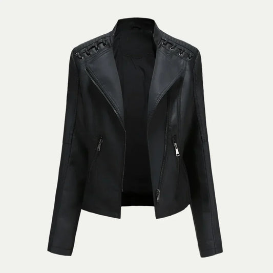 Veste Femme Chic Asymétrique avec Zip et Épaules Matelassées