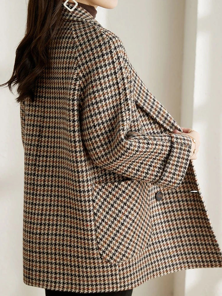 Blazer Long à Carreaux pour Femmes - Mode Chic Automne-Hiver
