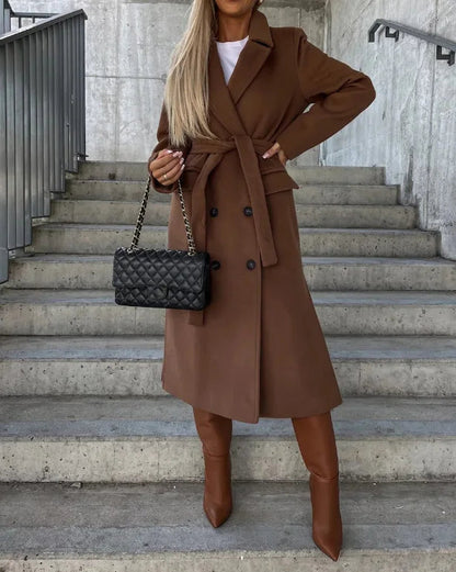 Manteau d'hiver long chic pour femmes - Manteau ceinturé élégant