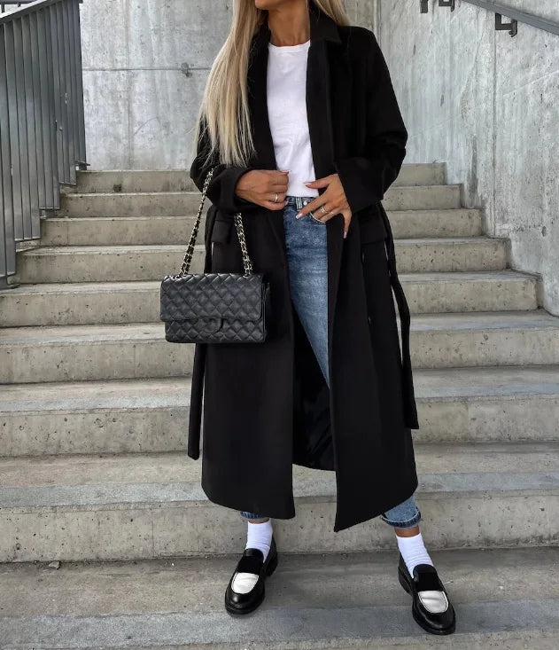 Manteau d'hiver long chic pour femmes - Manteau ceinturé élégant