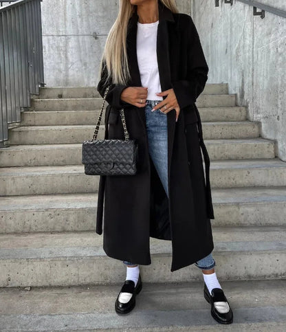 Manteau d'hiver long chic pour femmes - Manteau ceinturé élégant