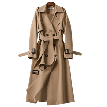 Manteau Trench Longline à Double Boutonnage pour Femme – Vêtement d'Extérieur Élégant avec Ceinture