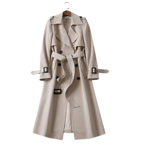 Manteau Trench Longline à Double Boutonnage pour Femme – Vêtement d'Extérieur Élégant avec Ceinture