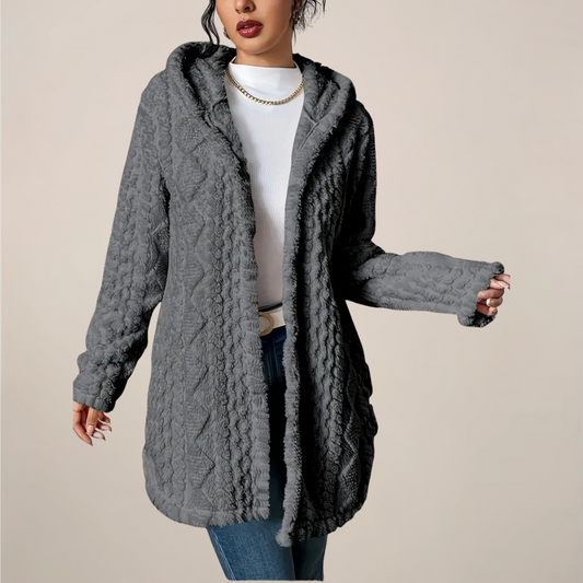 Cardigan à capuche en tricot texturé pour l'hiver