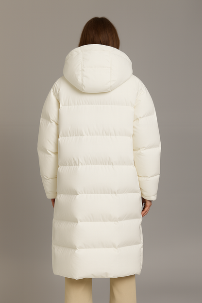 Manteau long en duvet à capuche pour femmes pour les aventures d'hiver