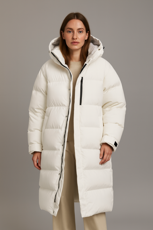 Manteau long en duvet à capuche pour femmes pour les aventures d'hiver