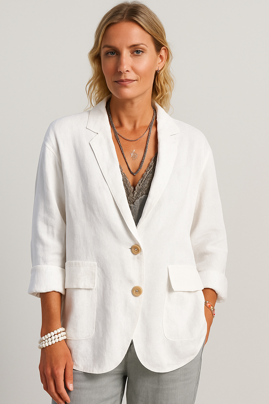 Blazer Blanc Chic à Deux Boutons pour Femmes