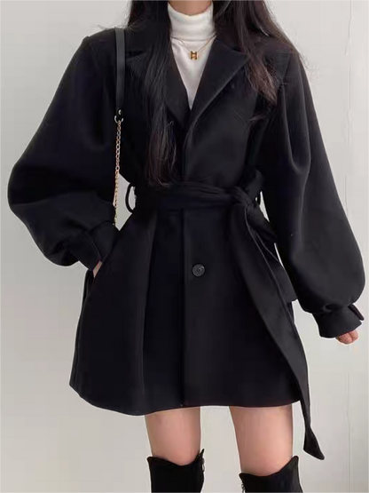Manteau Chic à Manches Bouffantes et Ceinture pour Toutes Occasions