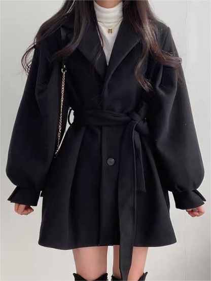 Manteau Chic à Manches Bouffantes et Ceinture pour Toutes Occasions