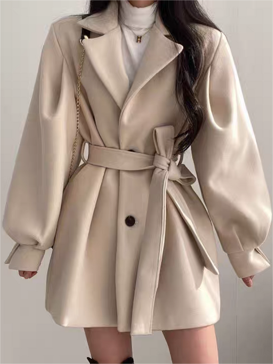 Manteau Chic à Manches Bouffantes et Ceinture pour Toutes Occasions