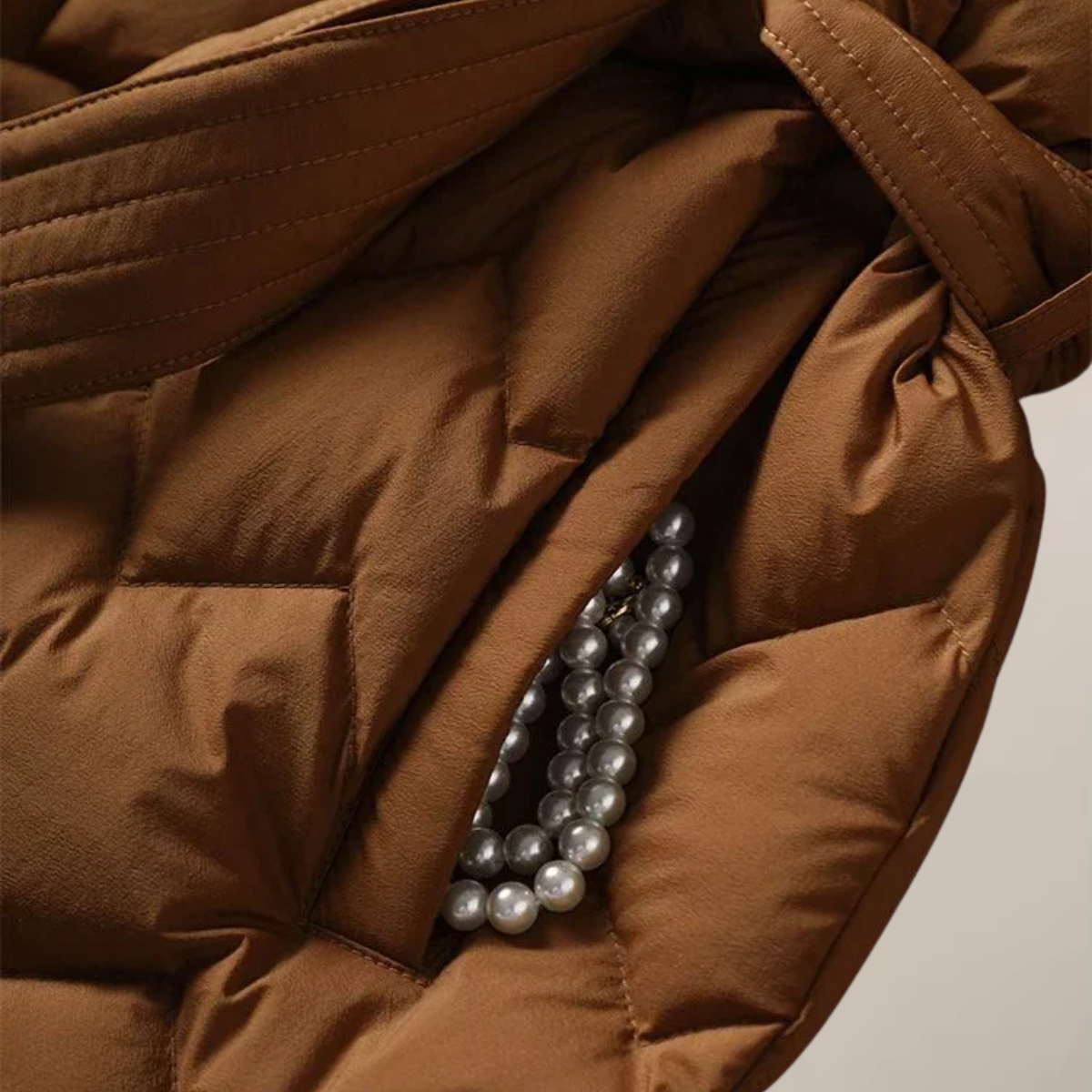 Veste Puffer Matelassée Femme avec Taille Ceinturée