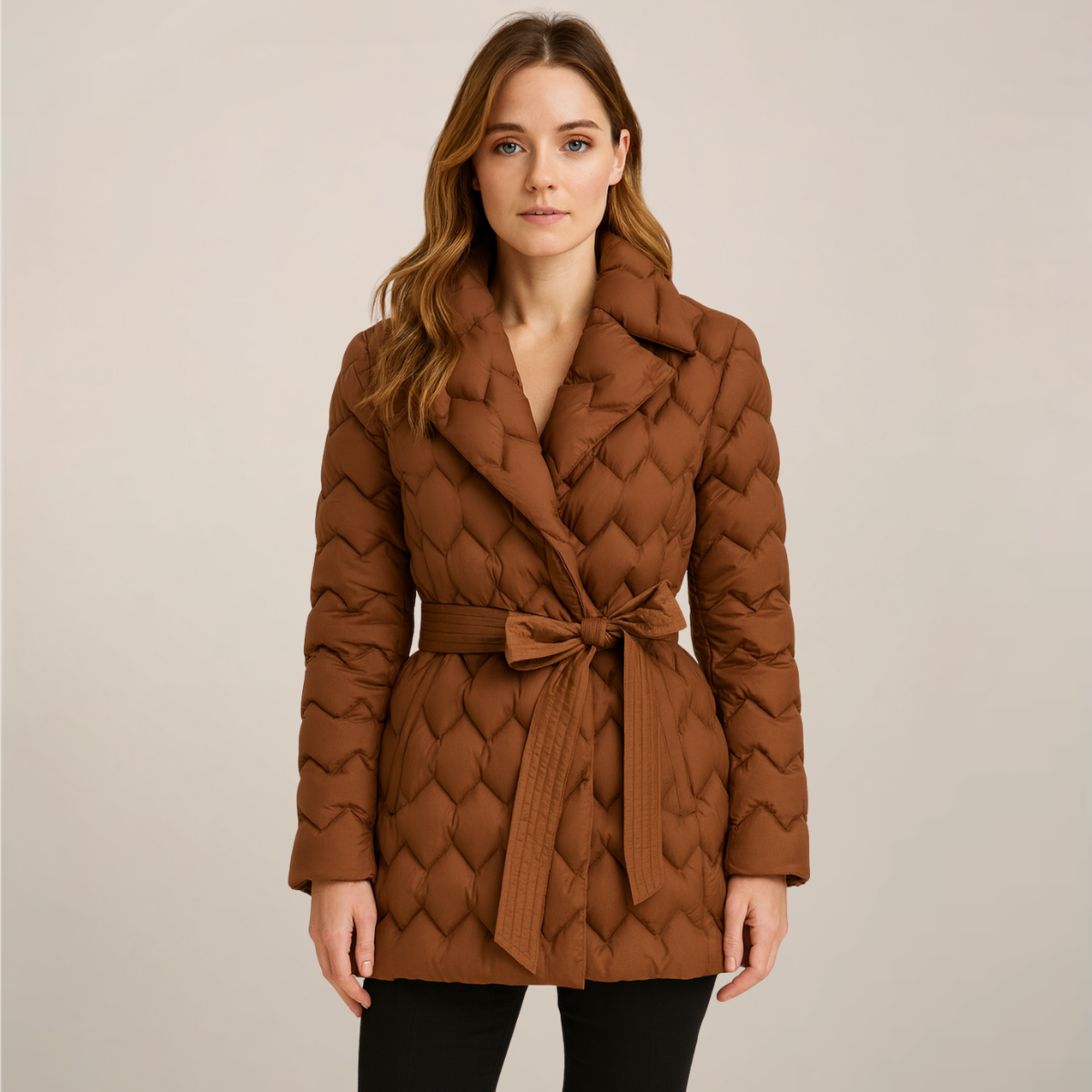 Veste Puffer Matelassée Femme avec Taille Ceinturée