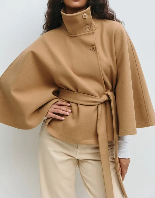 Manteau Cape Chic pour Femmes - Col Montant & Design Ceinturé