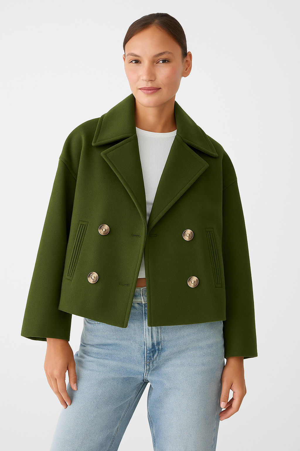 Manteau Court Chic pour Femmes - Revers Larges et Boutonnage Avant pour Chaque Occasion