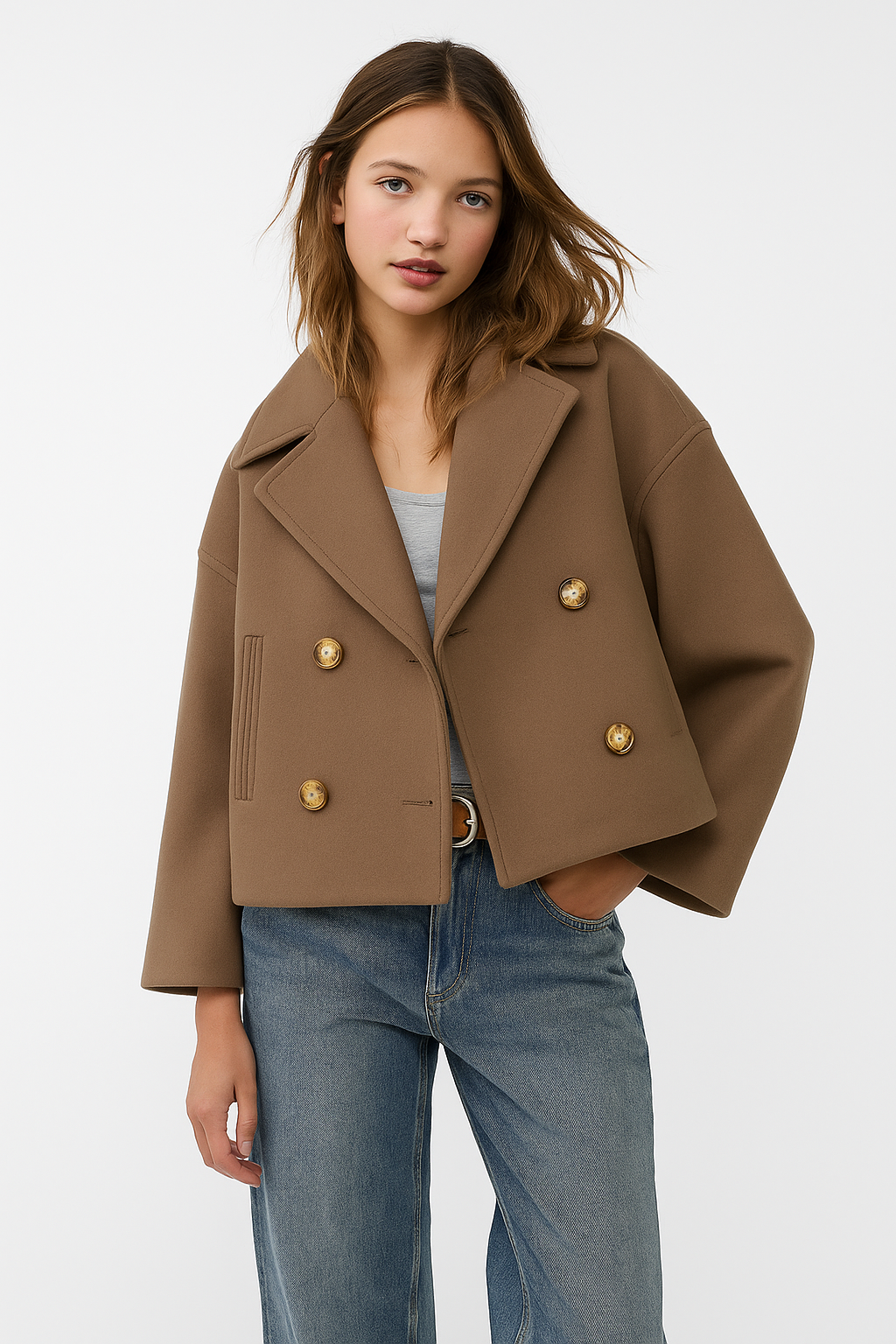 Manteau Court Chic pour Femmes - Revers Larges et Boutonnage Avant pour Chaque Occasion