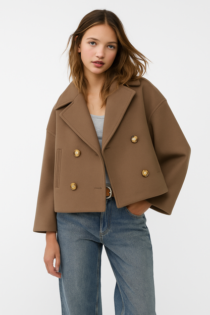 Manteau Court Chic pour Femmes - Revers Larges et Boutonnage Avant pour Chaque Occasion
