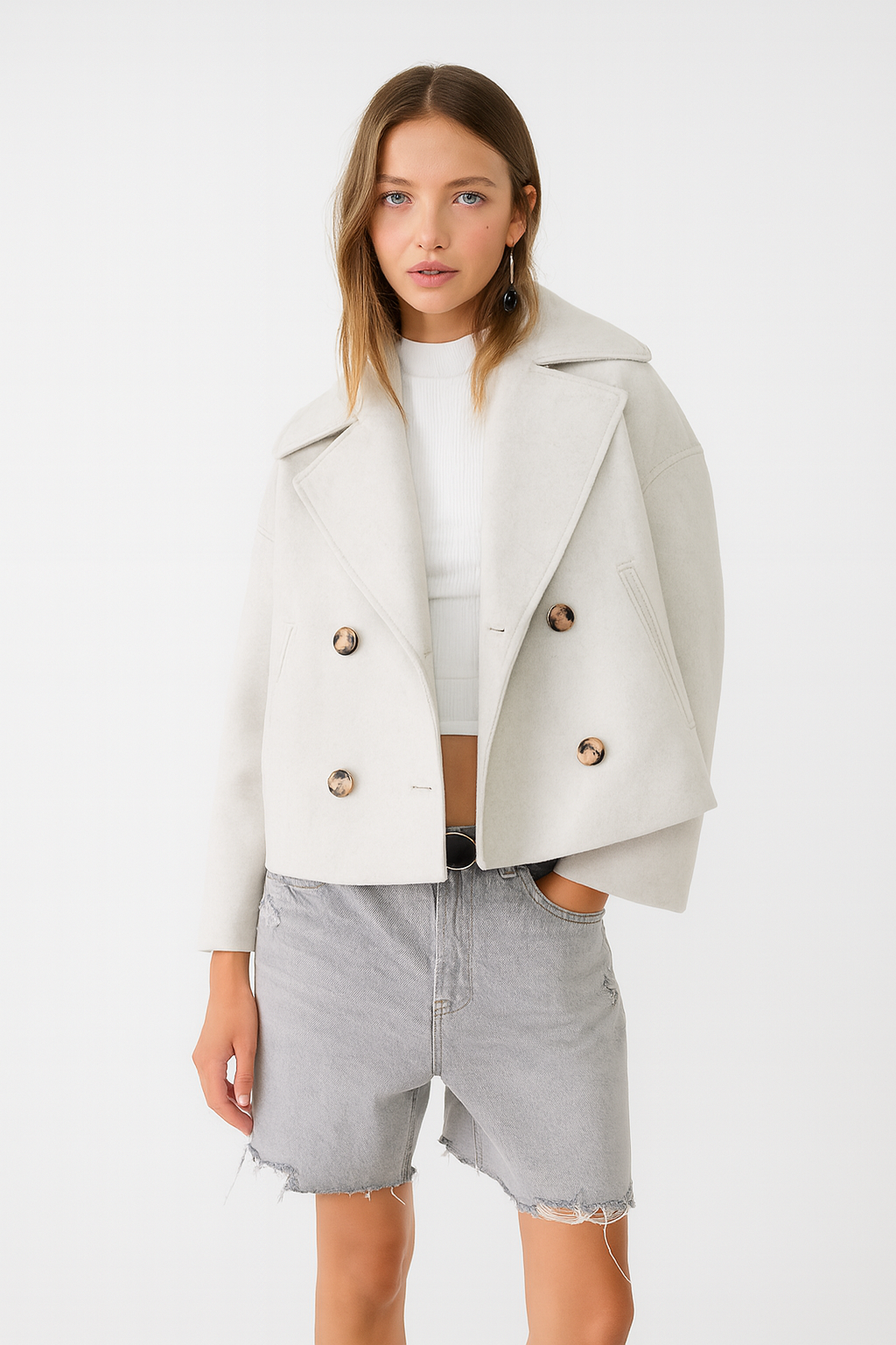 Manteau Court Chic pour Femmes - Revers Larges et Boutonnage Avant pour Chaque Occasion