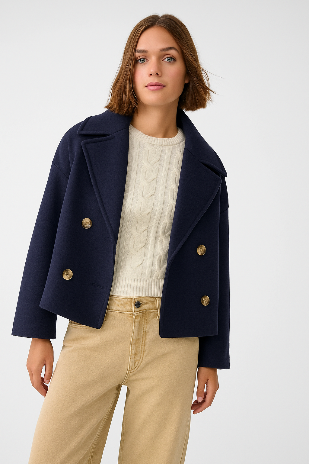 Manteau Court Chic pour Femmes - Revers Larges et Boutonnage Avant pour Chaque Occasion
