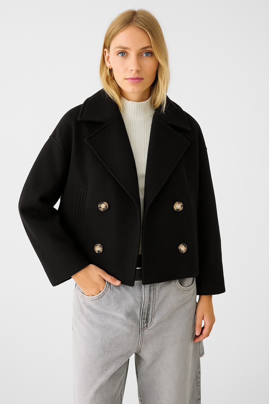 Manteau Court Chic pour Femmes - Revers Larges et Boutonnage Avant pour Chaque Occasion