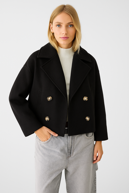 Manteau Court Chic pour Femmes - Revers Larges et Boutonnage Avant pour Chaque Occasion