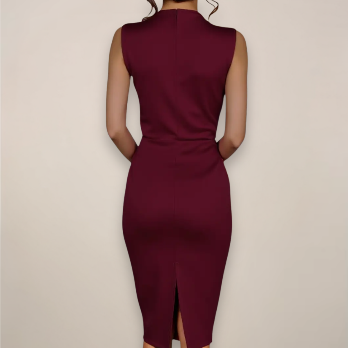 Robe Midi à Col V pour Femmes - Design Chic de Fourreau pour le Travail et les Événements