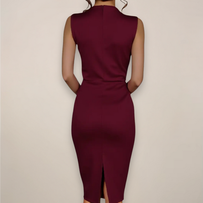 Robe Midi à Col V pour Femmes - Design Chic de Fourreau pour le Travail et les Événements