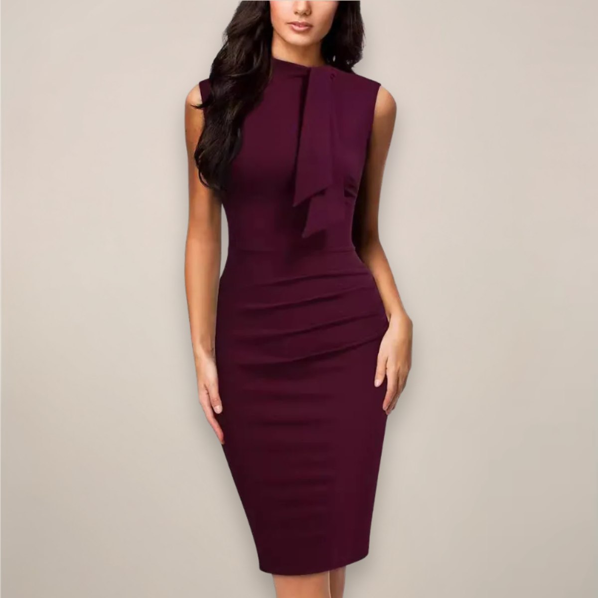 Robe Midi à Col V pour Femmes - Design Chic de Fourreau pour le Travail et les Événements