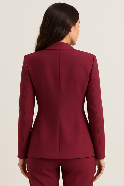 Blazer Rouge Vin Chic pour Femmes – Ajustement Slim Élégant