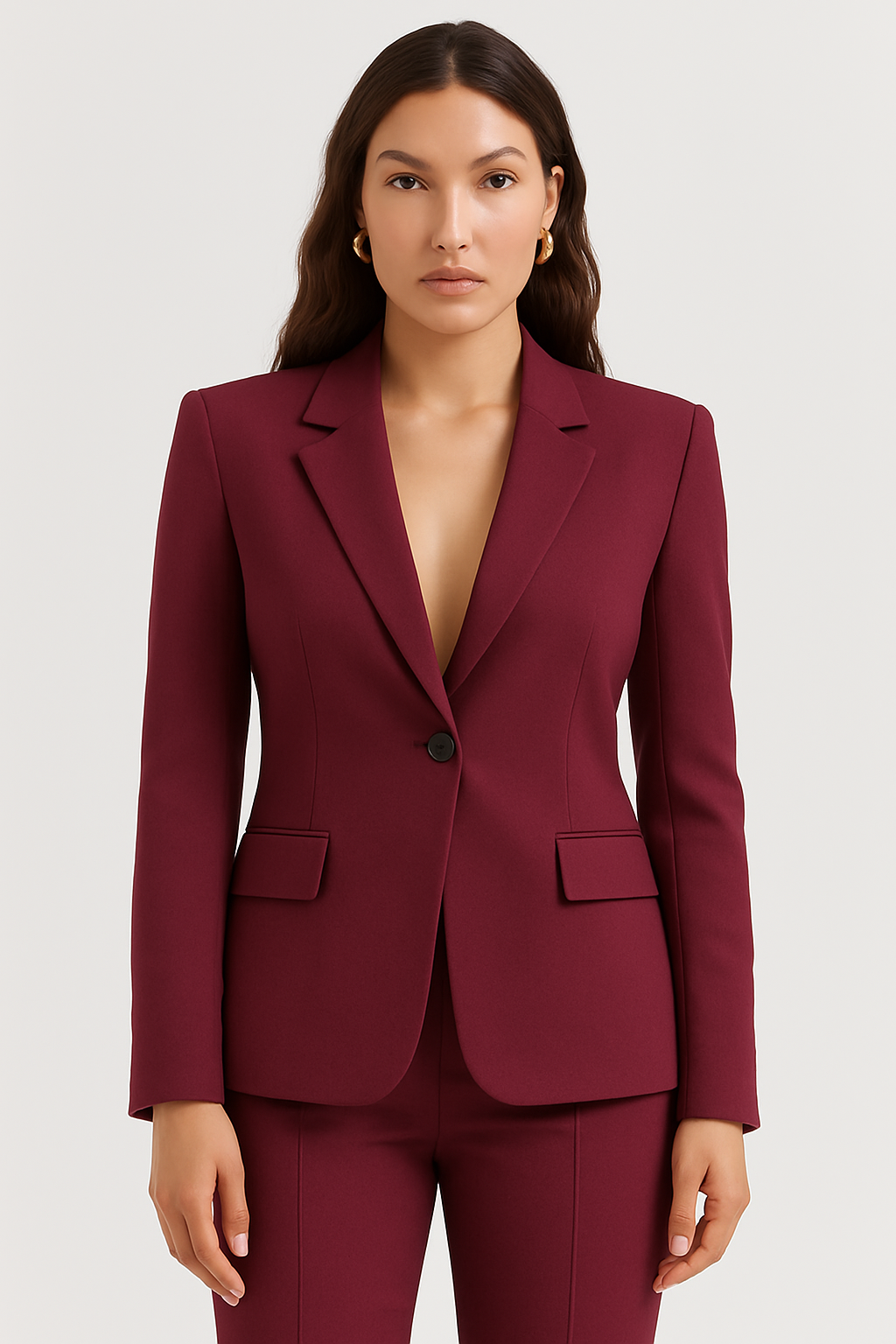 Blazer Rouge Vin Chic pour Femmes – Ajustement Slim Élégant