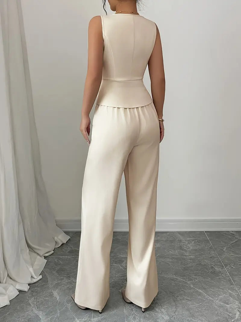 Ensemble de Pantalon Large Crème Chic pour Événements