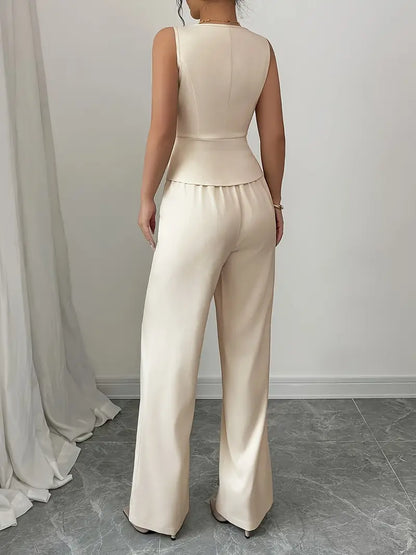 Ensemble de Pantalon Large Crème Chic pour Événements