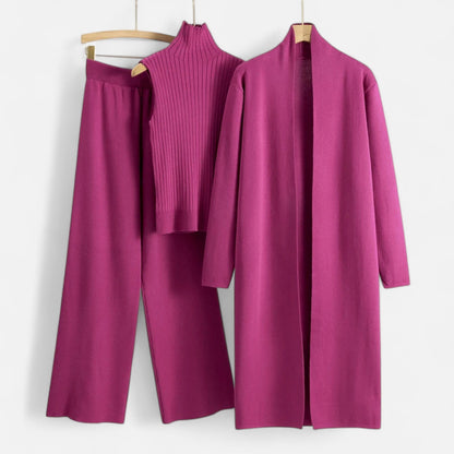 Ensemble Chic Femme en Trois Pièces : Top Sans Manches, Pantalon Large & Cardigan Long pour Toutes Occasions