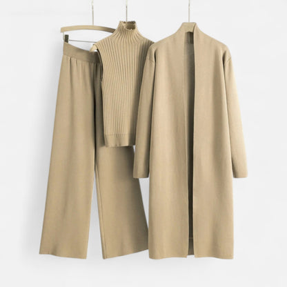 Ensemble Chic Femme en Trois Pièces : Top Sans Manches, Pantalon Large & Cardigan Long pour Toutes Occasions
